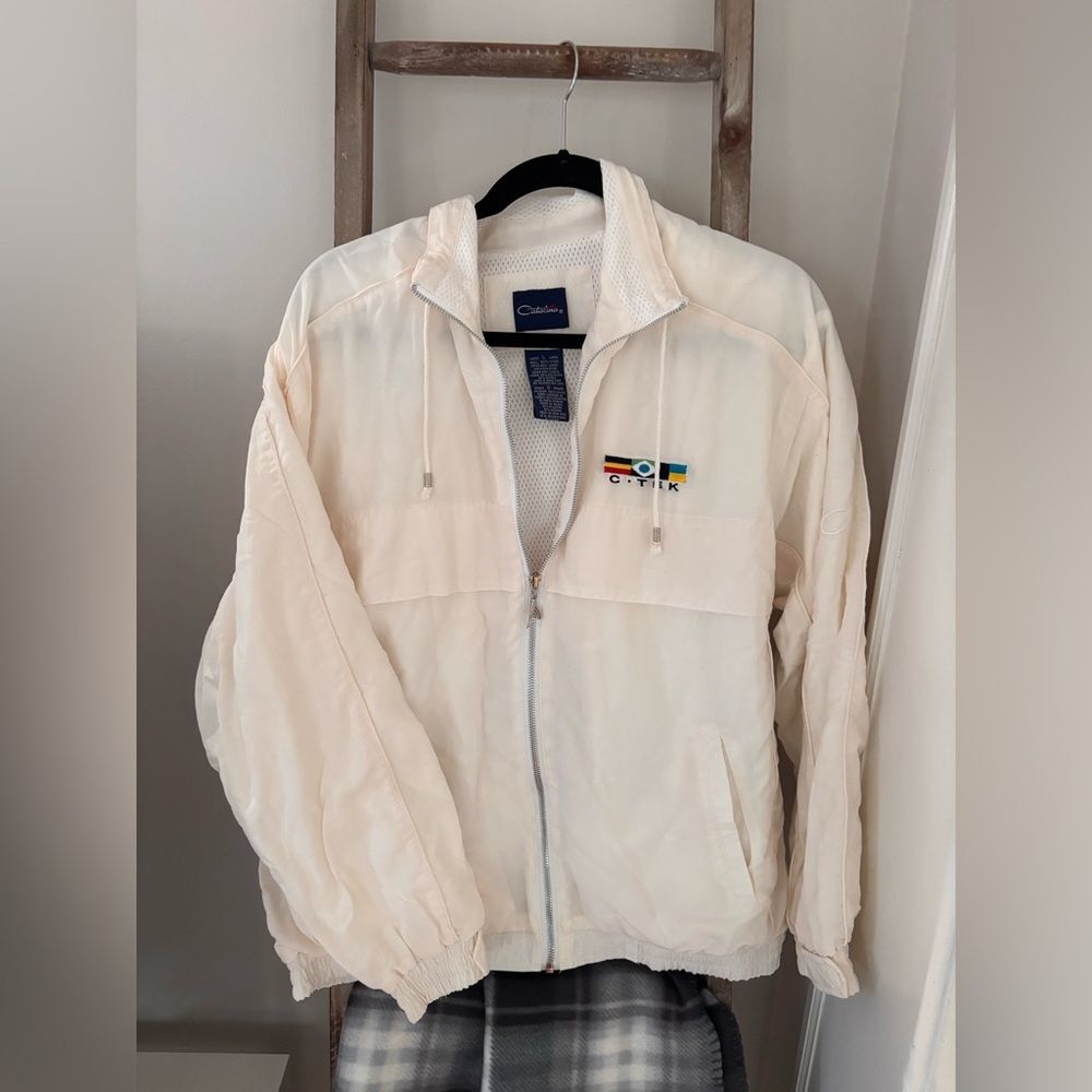 Vintage 90s Catalina Cream Jacket with Colorful Logo